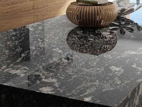 Mặt bàn granite đen vân xám